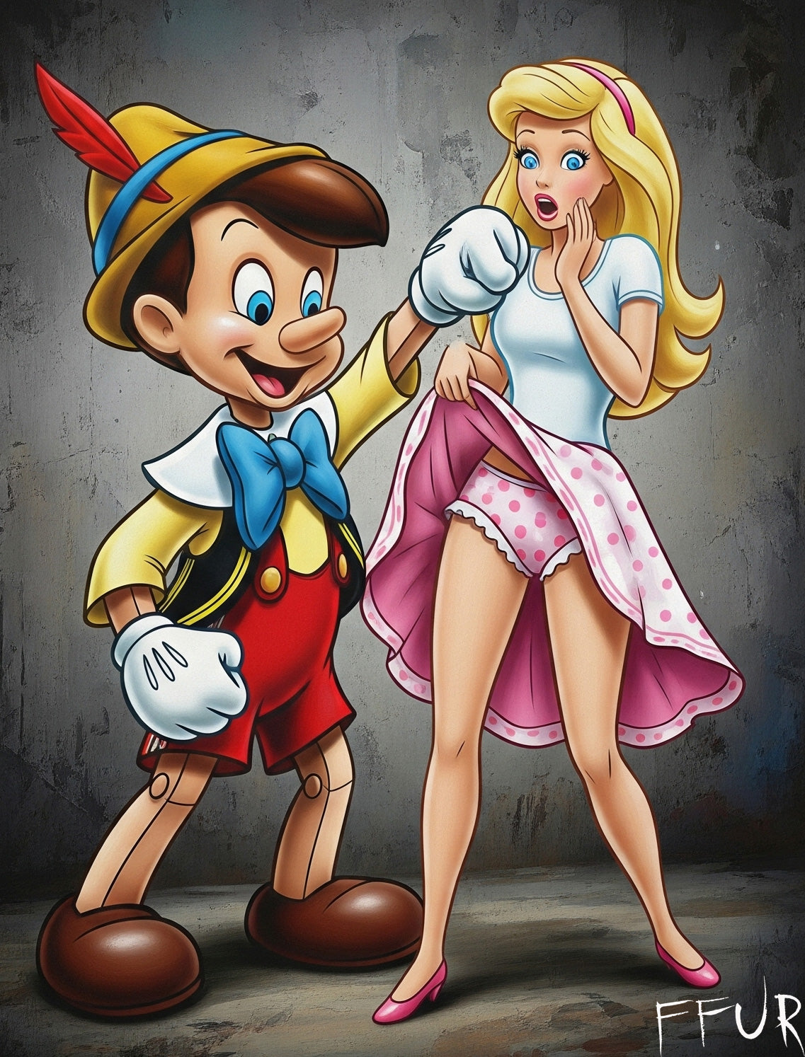 Wooden Framed Poster - Naughty Pinocchio "Barbie" Wall Art by FFUR (Copy)