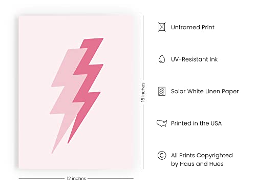HAUS AND HUES Duo Pink Lightning Poster Lightning Bolt Poster for Trendy Pink Room Decor Aesthetic, Pink Poster Aesthetic, Dorm Posters for College Girls Wall Prints Aesthetic UNFRAMED 12” x 16”