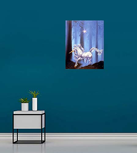 Fantasy Mythical Unicorn Horse Forest Path Wall Decor Art Print Poster (16x20)