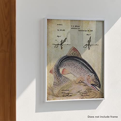 Apple Creek Antique Fly Fishing Lure US Patent Poster Art Print Rainbow Trout Largemouth Bass Walleye Muskie Lures Poles 11x14 Wall Decor Pictures