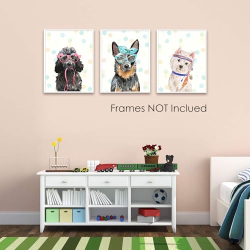 Wall Art Wall Décor Dog Prints Posters for Room Aesthetic Watercolor Funny Animal Pet Puppy Artwork for Girls Boys Bedroom Bathroom Nursery Kids Room Home Office Decor, Set of 3 Unframed, 8 x 10 Inch
