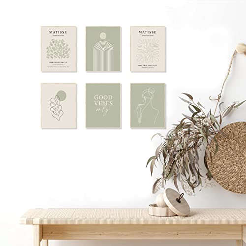 KBKBART Sage Green Matisse Wall Art Prints, Abstract Matisse Wall Art Exhibition Posters, Minimalist Women Body Line Art Leaf Boho Art Prints, Gallery Wall Decor(8x10inch, Unframed