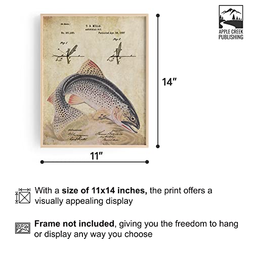 Apple Creek Antique Fly Fishing Lure US Patent Poster Art Print Rainbow Trout Largemouth Bass Walleye Muskie Lures Poles 11x14 Wall Decor Pictures