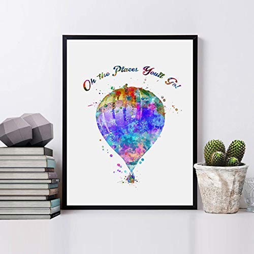 Hot Air Balloon Art Print Watercolor Oh The Places You'll Go Wall Hanging Hot-air Balloon Art Paper Balloon Poster Watercolor Wall Decor 8x10 inch No Framed
