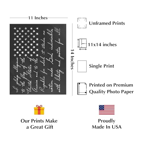 I Pledge Allegiance to the Flag - Patriotic Wall Art Poster, This Rustic American Flag Wall Decor Is Ideal for Home Decor, Man Cave, Military, Office, School, Room Decor, Unframed - 11x14”