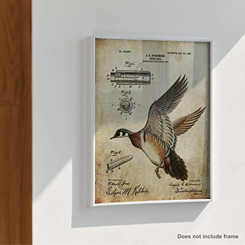 Apple Creek Duck Goose Call Hunting Decoy Patent Poster Art Print Reproduction 11x14 Black Yellow Lab Labadore Call Wall Decor Pictures