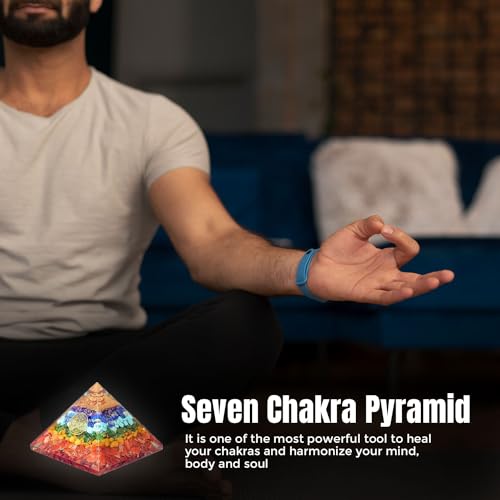 Glazzle Sipps Company Seven Chakra Orgone Real Crystal Pyramid, EMF Protection, Spiritual Energy Healing Stones, Mindfulness Crystal Pyramid, Holistic Wellness Tool for Chakra Healing