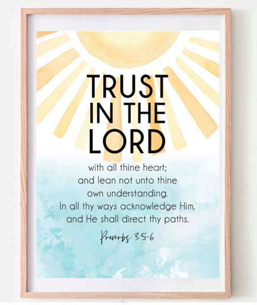 Trust in the Lord Poster, Christian Religious Art, Inspirational, Motivational Print, Bible Quotes, Bible Verse- 11x14 - Unframed Print - Decor for Home, Bedroom, Nursery, Kids Room, Dorm, Gift