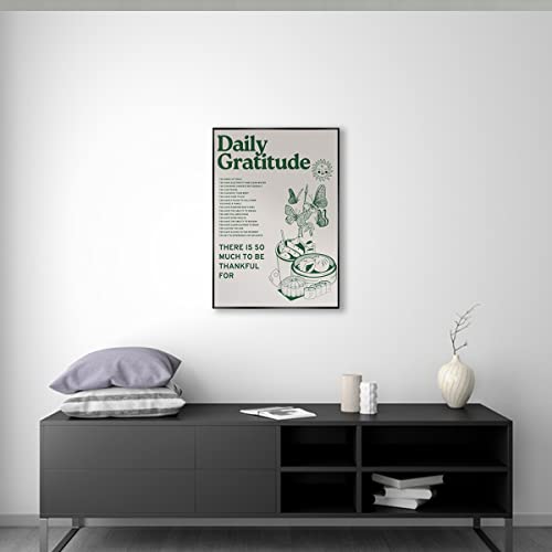 Vintage Green Inspirational Quotes Daily Gratitude Posters for Room Aesthetic Cute Sunflower Butterfly Food Canvas Wall Art Painting Retro Wall Decor Pictures for Kitchen Dining Room 12x16in Unframed