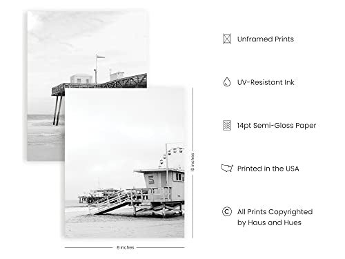 HAUS AND HUES Black and White Wall Art Beach Posters Wall Decor | Coastal Grandmother Decor, Ocean Posters, Beach Art, 8x10 UNFRAMED