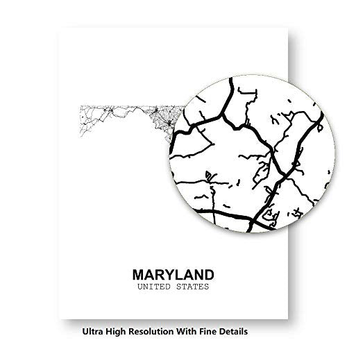 Eleville 8X10 Unframed Maryland United States Country View Abstract Road Modern Map Art Print Poster Wall Office Home Decor Minimalist Line Art Hometown Housewarming wgn177
