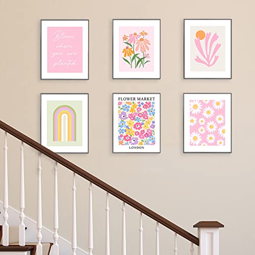 AUNMER Pink Wall Art Dorm Decor,Cute Room Decor for Teen Girls, Boho Wall Decor Aesthetic for College Girls, Danish Pastel Artwork Posters for Bedroom Decor Aesthetic