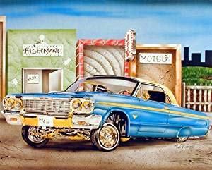Blue & Gold Lowrider Classic Vintage Red Car 8x10 Two Set Wall Decor Picture Art Print Posters
