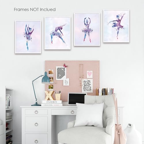 Wall Art Ballet Wall Décor Prints Posters for Room Aesthetic Watercolor Modern Elegant Ballet Dancer Ballerina Gift Dance Artwork for Bedroom Living Room Girls Room, Set of 4 Unframed, 8 x 10 Inch