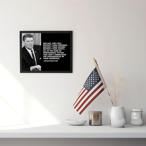 Ronald Reagan Patriotic Quotes Wall Art Decor - They Will Restrict Your Freedoms, History, Safety, This Presidential Portrait Poster Print Is Ideal For Home, Office, & Library Decor, Unframed -8x10"