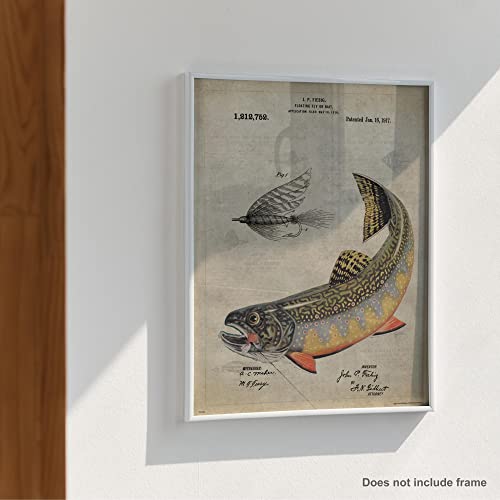 Antique Fly Fishing Lure US Patent Poster Art Print Trout Largemouth Bass Walleye Muskie Lures Poles 11x14 Wall Decor Pictures