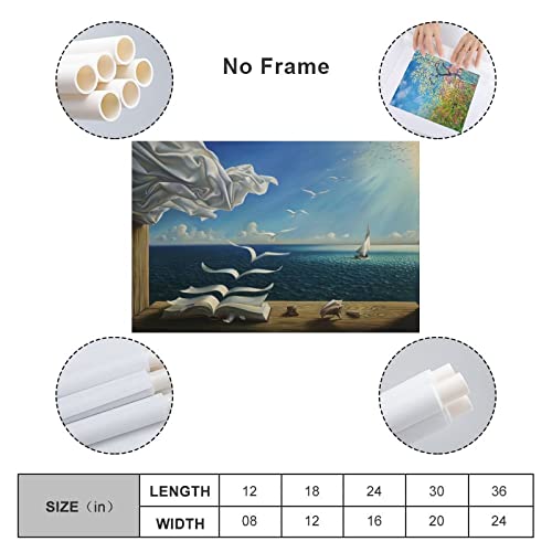 Salvador Dali's The Waves Book Sailboat Poster Canvas Wall Art Decorative Painting Living Room Decor Posters Bedroom Prints 08x12inch(20x30cm), Unframed