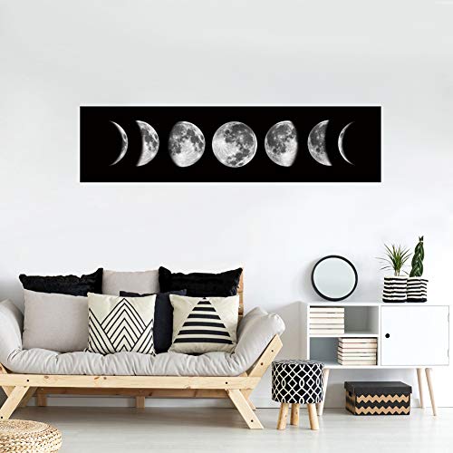 Zunniu Moon Phase Wall Art Painting, Black and White Moon Canvas Print Poster Wall Art Decoration for Bedroom Living room (Black unframed)