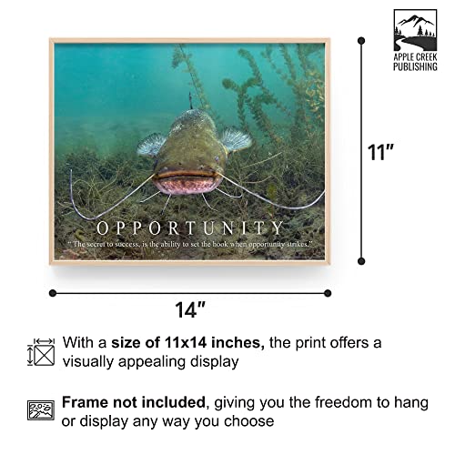 Apple Creek Fishing Opportunity Motivational Poster Art Print Blue Flathead Channel Catfish Largemouth Bass Walleye Muskie Lures Poles 11x14 Wall Decor Pictures