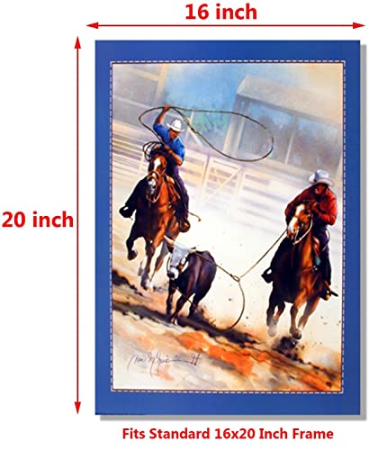 Western Cowboy Roping Rodeo Horse Team Picture Wall Decor Art Print Poster (16x20)