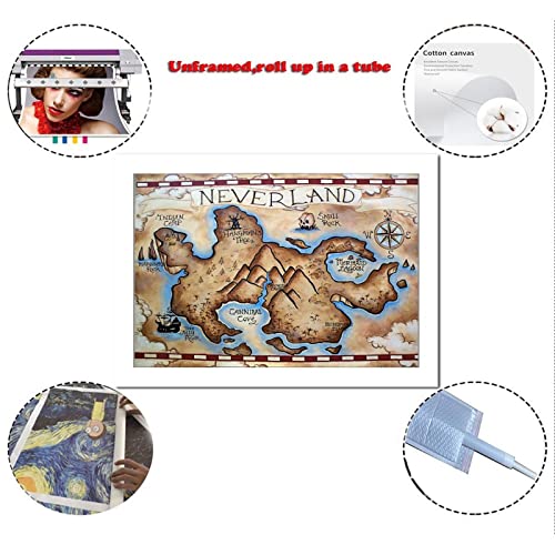 ZZHIY Neverland Map California Map Canvas Art Poster and Wall Art Picture Print Modern Family Bedroom Decor Posters 08x12inch(20x30cm)