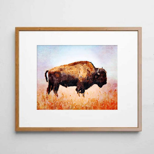 Bison Print, Wild Animal Prints, Buffalo Watercolor, Bison Poster, Wild Animal Art, Watercolor Buffalo, Bison Landscape Painting, UNFRAMED 8x10inch