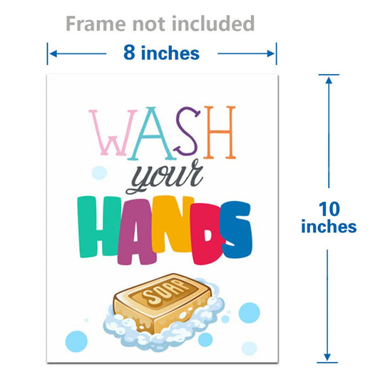 heshengzaixian Funny Kids Colorful Bathroom Quote Wall Art Prints, Kids Bathroom Décr Poster Picture Painting Set for Lavatory Toilet Restroom, Gift for Children,Set Of 4 (8”X10”) Unframed