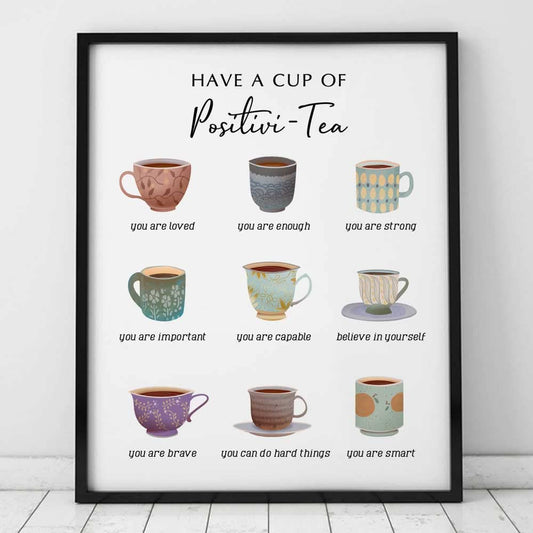 Have A Cup Of Positive-Tea, Self Affirmation Print, Therap Office Decor, Positive Self-talk, Mental Health Wall Art, School Counselor Decor, Office Poster, Unframed (8X10 INCH)