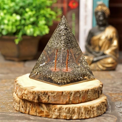 Orgonite Crystal Pyrite Tree Pyramid With Healing Properties of Pyrite that •Manifesting Wealth • Boost Confidence • Increases Assertiveness - Use for Meditation, Yoga & Decor