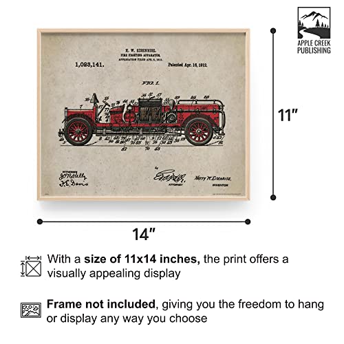 Firefighting Fireman Fire Truck Engine Patent Poster Art Print Helmet Gear Charles Freitag 11X14 Wall Decor Picture