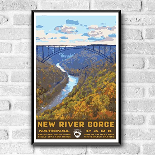 New River Gorge National Park Vintage-Style Travel Poster - 8x10-12x18-18x24-24x36 / 4x6 Postcard WPA Style West Virginia Art Print Gorge Bridge (4x6 Inch Postcard)
