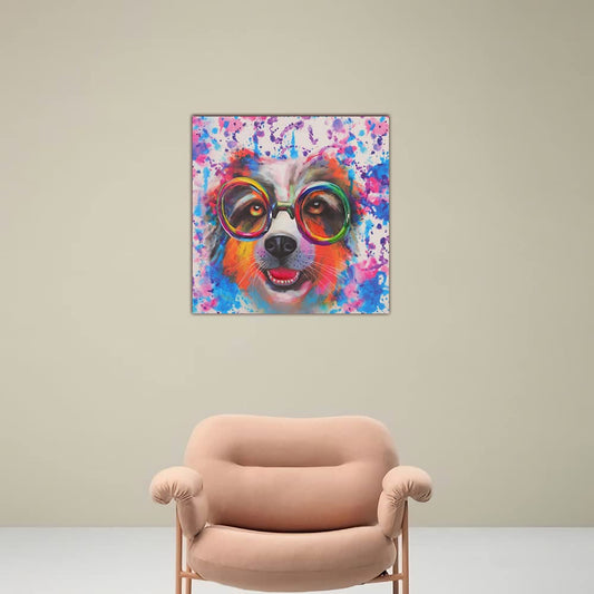 Pangoo Art Funny Dog Canvas Wall Art Watercolor Animal Cute Puppy Painting Posters Prints for Farmhouse Kitchen Bedroom Bathroom Decor Framed and Ready to Hang (12x12 Inch, Dog)