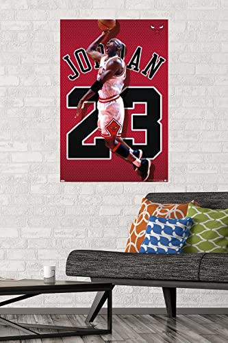 Trends International Michael Jordan - Jersey Wall Poster, 22.375" x 34", Poster & Mount Bundle