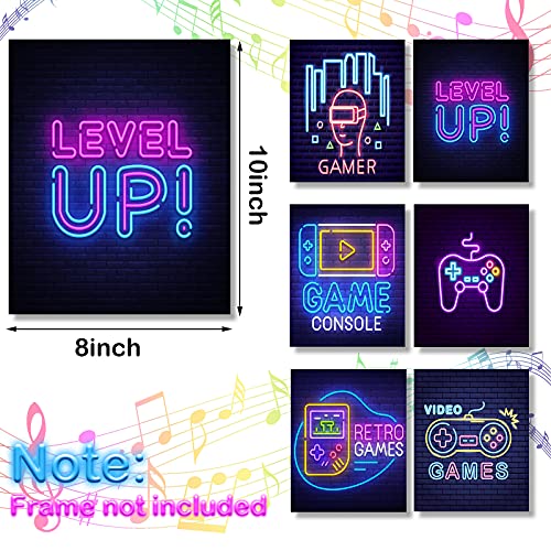 Spakon 6 Pieces Video Game Art Print Colorful Gaming Themed Canvas Wall Art Neon Gaming Posters 8x10 Inch Video Game Wall Art Gaming Artwork for Kids Boy Wall Decor Teens Bedroom Game Room Decor