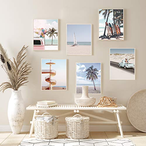 9 Pieces Beach Wall Art Prints Ocean Beach Décor Nautical Themed Posters Teens Girls Bedroom Decor, 8 x 10 Inch, Beach Wall Art Decoration for Men and Women Living room Bedroom