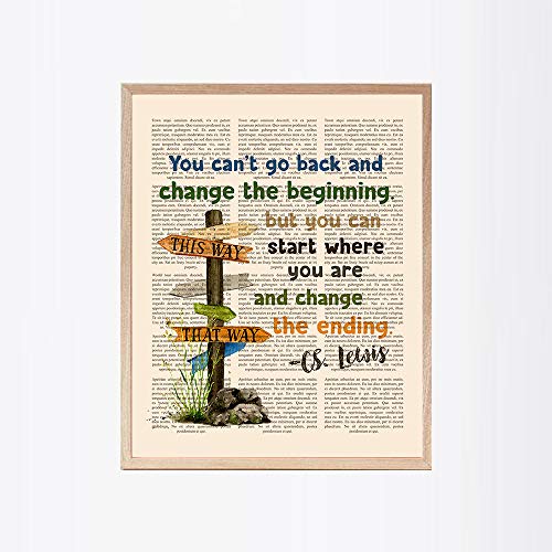 Zoey Art CS Lewis Quote Print, You Can't Go Back and Change Religious Sign Poster, Christian Home Décor 8x10 Unframed