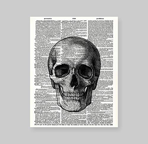 Susie Arts 8X10 Unframed Plain Skull Skeleton Anatomy Poster Upcycled Vintage Dictionary Art Print Book Art Print Home Decor Wall Art V200