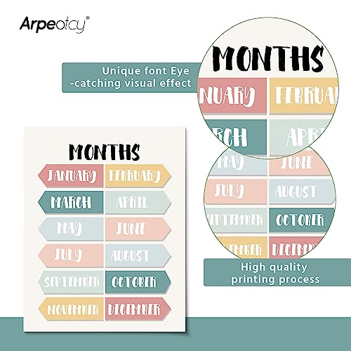 ARPEOTCY Rainbow Kids Playroom Wall Decor, Nursery Boho Wall Art Posters, Educational Wall Art Prints for Kids Room Wall Decor, Set of 6, 8x10in, Unframed