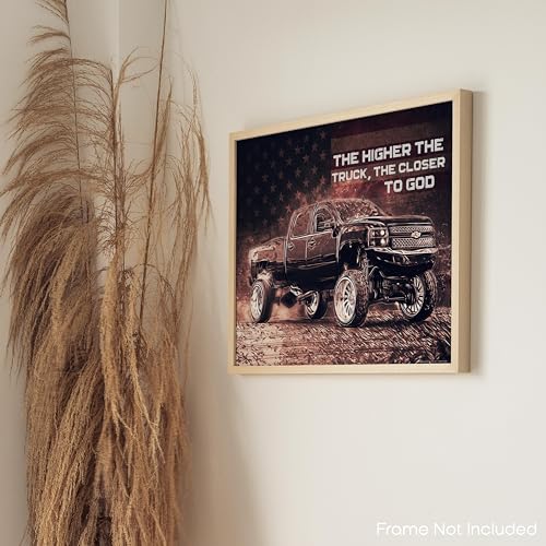 Inspirational Wall Art Co. - Higher The Truck The Closer to God - Lifted Diesel Truck Chevy Boys Motivational Quotes Posters - Print Home Gift Bedroom Decor - 11X14 inches Unframed