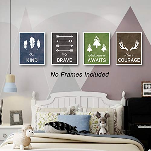 CHDITB Unframed Forest Wildlife Nursery Art Prints, Camping Wall Art Kids Room, Animals Inspirational Quotes Painting, Set Of 4(8" x10" ) Abstract Woodland Canvas Posters For Boys Classroom Decor