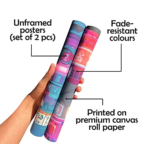 Japan Art Poster Set of 2 - Japanese Print Artwork on Canvas Roll - Tokyo Anime Wall Art Picture Gift - Preppy Night City Wall Decor Poster for Room Aesthetic Bedroom Kitchen Living UNFRAMED 11x14