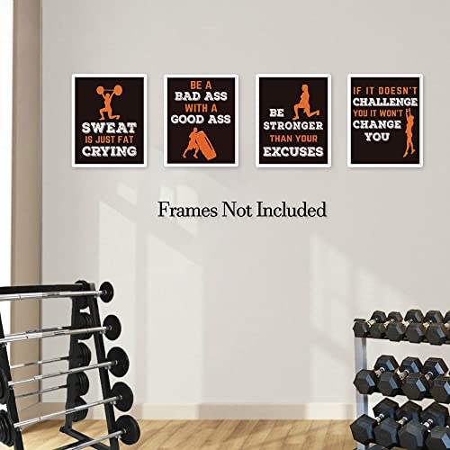 Sports Art Print,Inspirational Fitness Quote Wall Art Print,Motivational Workout Bodybuilding Phrases Art Painting , Set of 4 Art Posters(8 " x10 " )Gym Training Sport Poster For Gym Home Decor