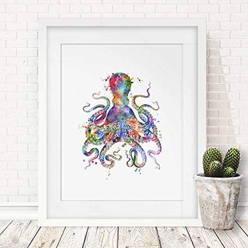 Octopus Watercolor Art Print Inspirational Wall Poster Marinel Life Sea Animal Watercolor Octopu Art Print Modern Art Decor 8x10inch No Frame