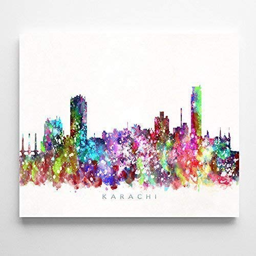 Karachi City Pakistan Watercolor Skyline Poster Cityscape Wall Art Print Home Decor Watercolour Artwork - Unframed