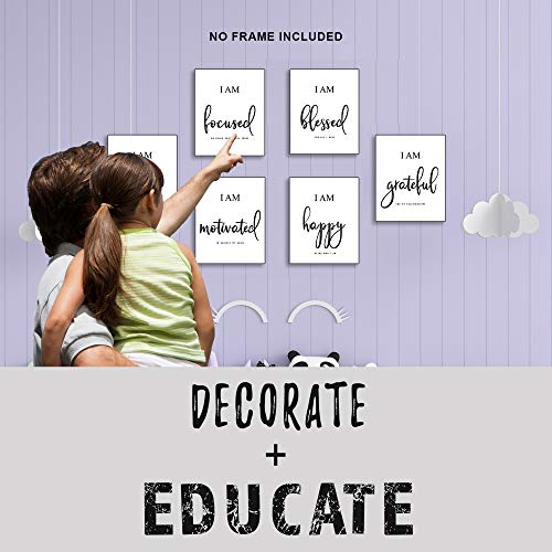 Inspirational Wall Art,Motivational Wall Art,Office & Bedroom Wall Decor,Positive Quotes & Sayings,Daily Affirmations for Men, Women & Kids,Black & White Poster Prints (8X10, Set of 6, No Frame)