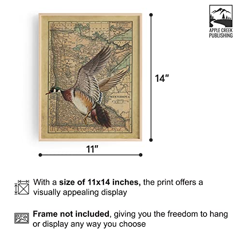 Apple Creek Minnesota State Map Wood Duck Goose Call Hunting Decoy Poster Art Print 11x14 Cabin Wall Decor Pictures