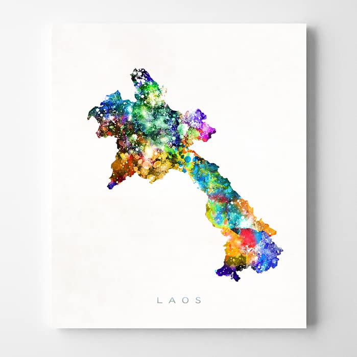 Laos Watercolor Map Wall Art Poster Home Decor Print Watercolour Artwork - Unframed
