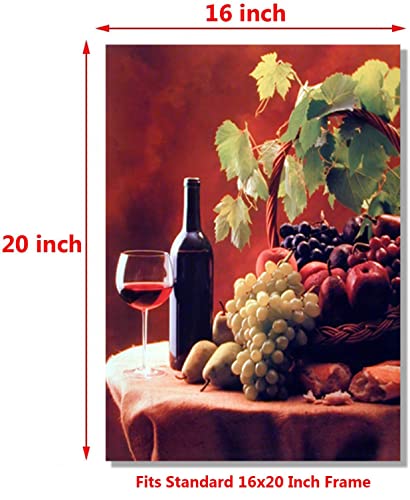 Red Wine & Fruit Grapes and Apples Still Life Kitchen Decor Art Print Poster (16x20)