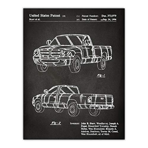 Andaz Press Chalkboard Patent Print Wall Art Decor Poster, 8.5x11-inch, Planes, Trains, Automobiles, Dodge Ram 1997 Patent 1 Poster, 1-Pack, Dodge Truck, Car Enthusiast, Truck Wall Art, Man Cave