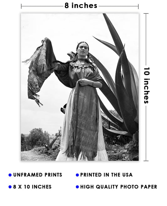 Vintage Frida Kahlo and an Agave Plant Wall Art Print: 8x10 Unframed Wall Poster for Home, Office, Dorm, Bedroom, Studio & Man Cave Room Decor - Chic Home Decor & Creative Housewarming Gift Idea